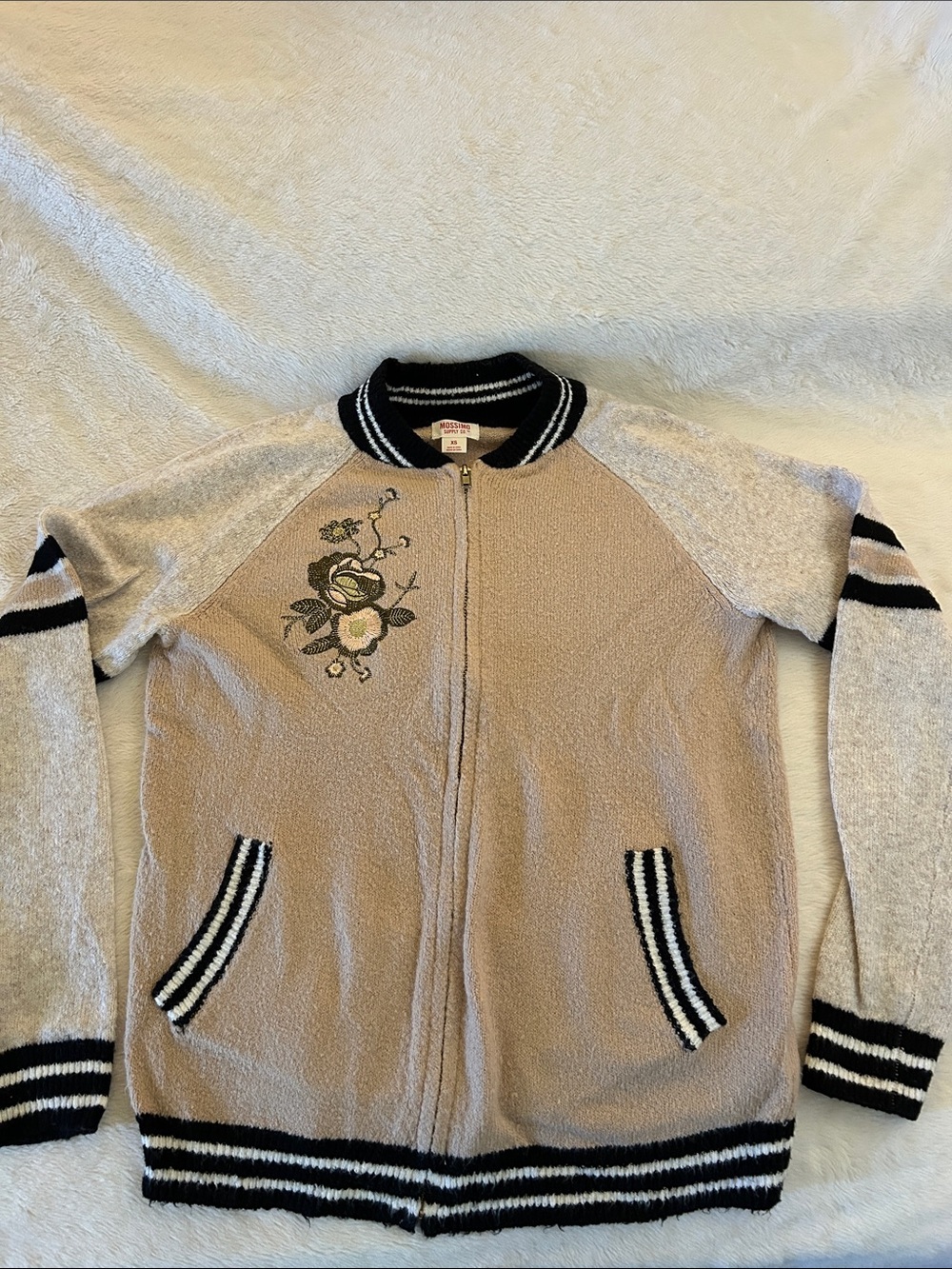 Mossimo Supply Co. Beige Knit Bomber with Black Trim